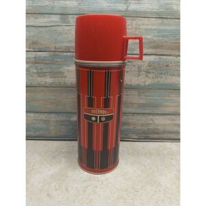 VTG Thermos King-Seeley Red Black Piano Stripe Metal Insulated